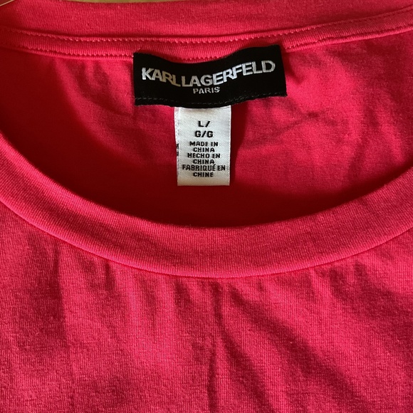 NWT KARL LAGERFELD Raspberry Embroidered Logo Design Woman T-Shirt Size US L - Picture 8 of 10
